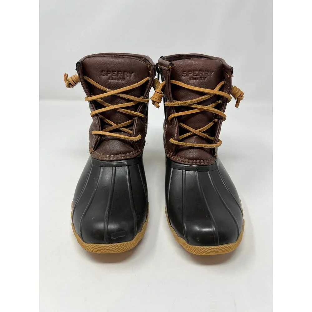Sperry Saltwater Duck Boots Girls 2M Brown Side Zip Waterproof Rain